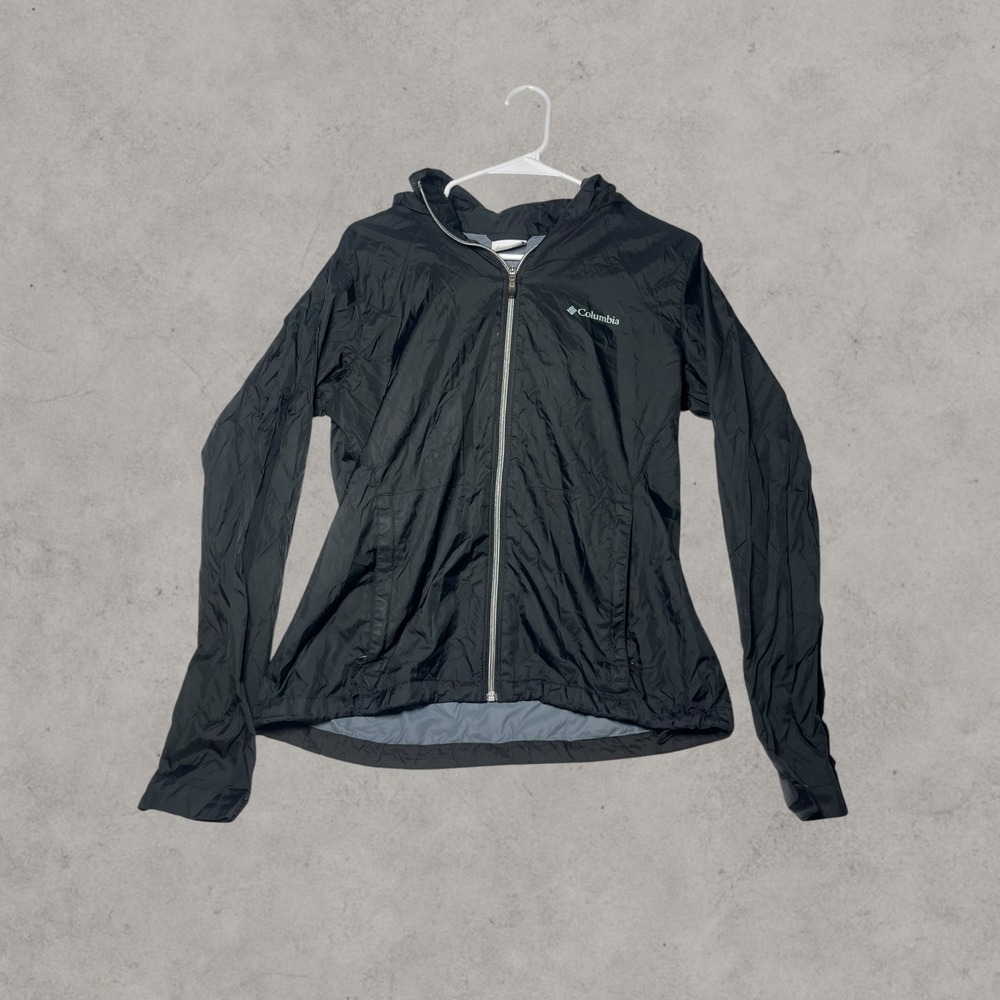 Columbia Sportswear Womens Black Hooded Windbreaker Jacket Full Zip Size M